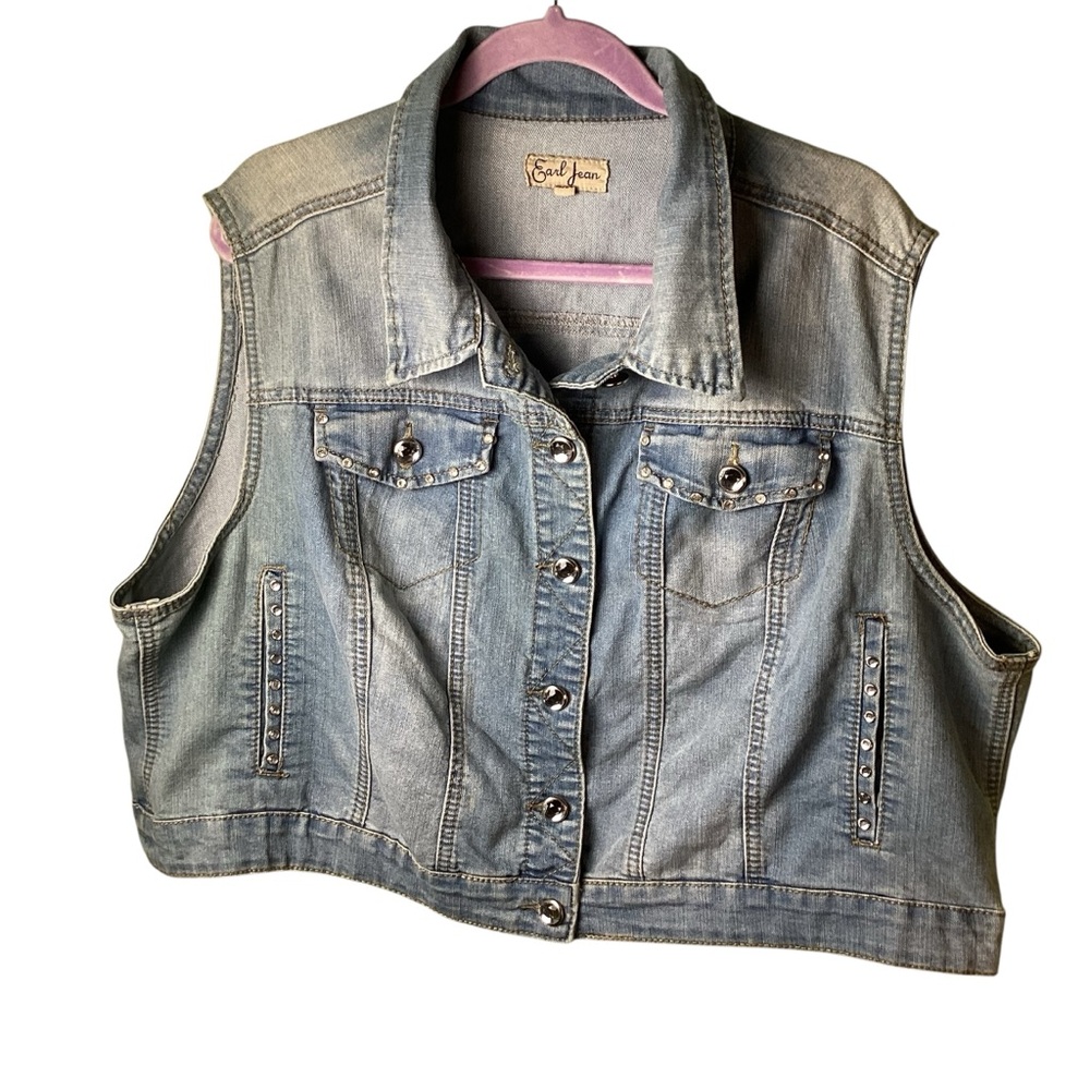 Earl Jeans Blue Denim Vest with Rhinestone Accents Size 22/24‎
